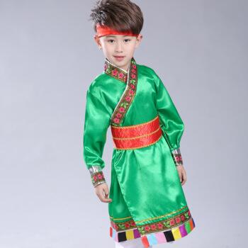 小學(xué)生藏族服飾少數(shù)民族兒童演出服裝舞蹈表演服衣服男童蒙古服裝 綠